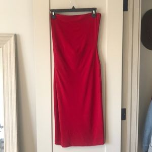 Red strapless dress